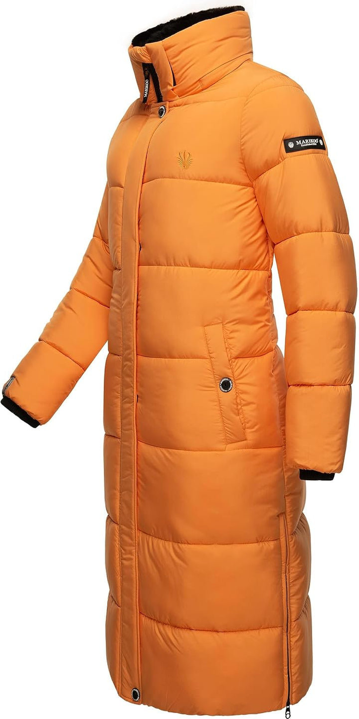 MARIKOO Damen Wintermantel warmer Steppmantel lang mit abnehmbarer Kapuze Reliziaa XS-3XL XS Apricot