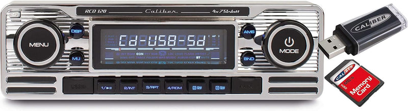 Caliber RCD120 Retrodesign Autoradio mit CD (SD Kartenslott, USB Anschluss) Chrome Silber