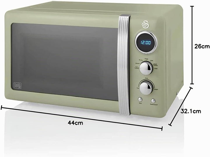Swan Retro SM22030GNEU Digital Mikrowelle 20L, 5 Leistungsstufen, Auftaufunktion, 60 Minuten Timer,