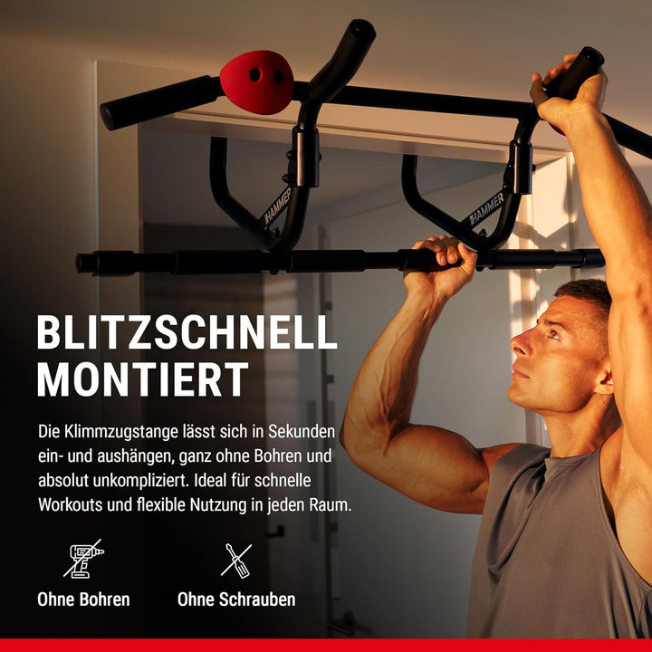 HAMMER Klimmzugstange Multigriff, einfaches Einhängen, 5 Griffmöglichkeiten, integrierte Bouldergrif