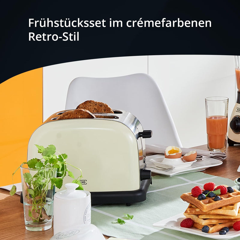 KHG Frühstücksset 2-teilig Kessel-Wasserkocher & Toaster, Creme Beige Retro American Diner Stil, 1,7