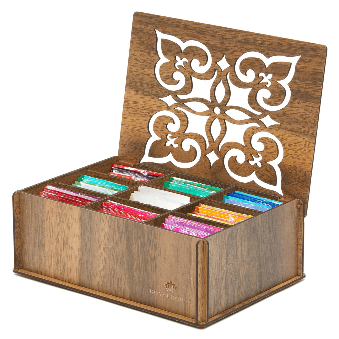 RoyalHouse Premium Wood (Hard MDF) Tee-Aufbewahrungsbox Organizer (Walnuss), umweltfreundliche multi