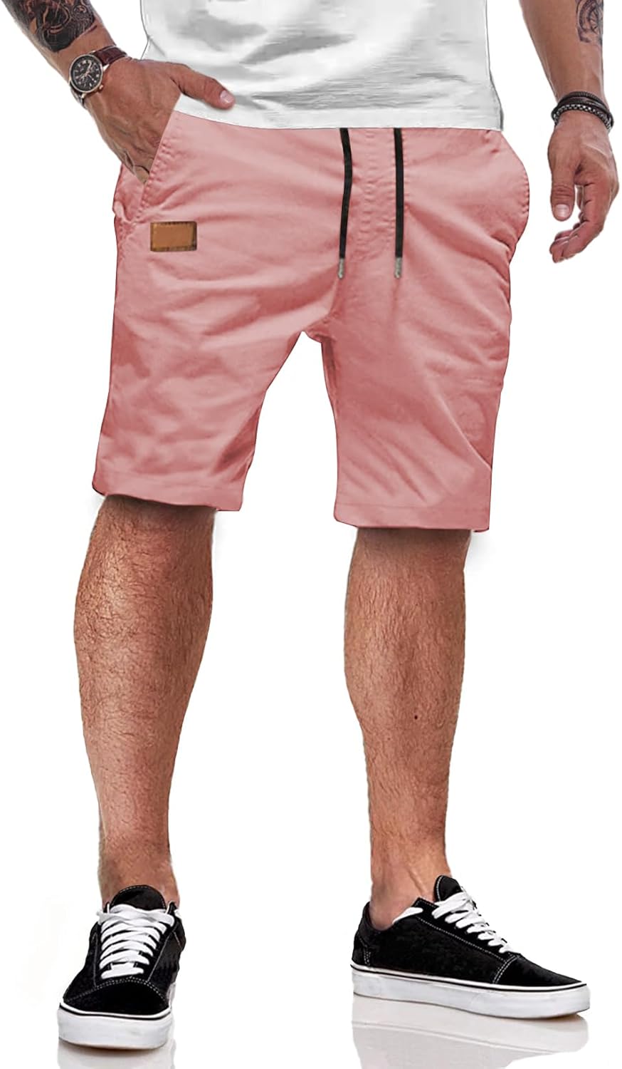 JMIERR Kurze Hosen Herren Shorts Herren Sommer Chino Baumwolle Elastische Taille mit Taschen S Rosa,