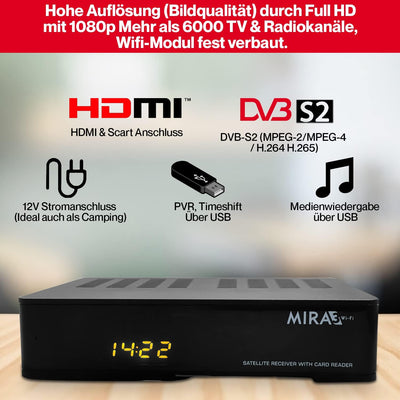 Amiko MIRA3 HD Sat Receiver mit Aufnahmefunktion, Kartenslot, Timeshift, HDMI, PVR, USB, WiFi, AAC-L