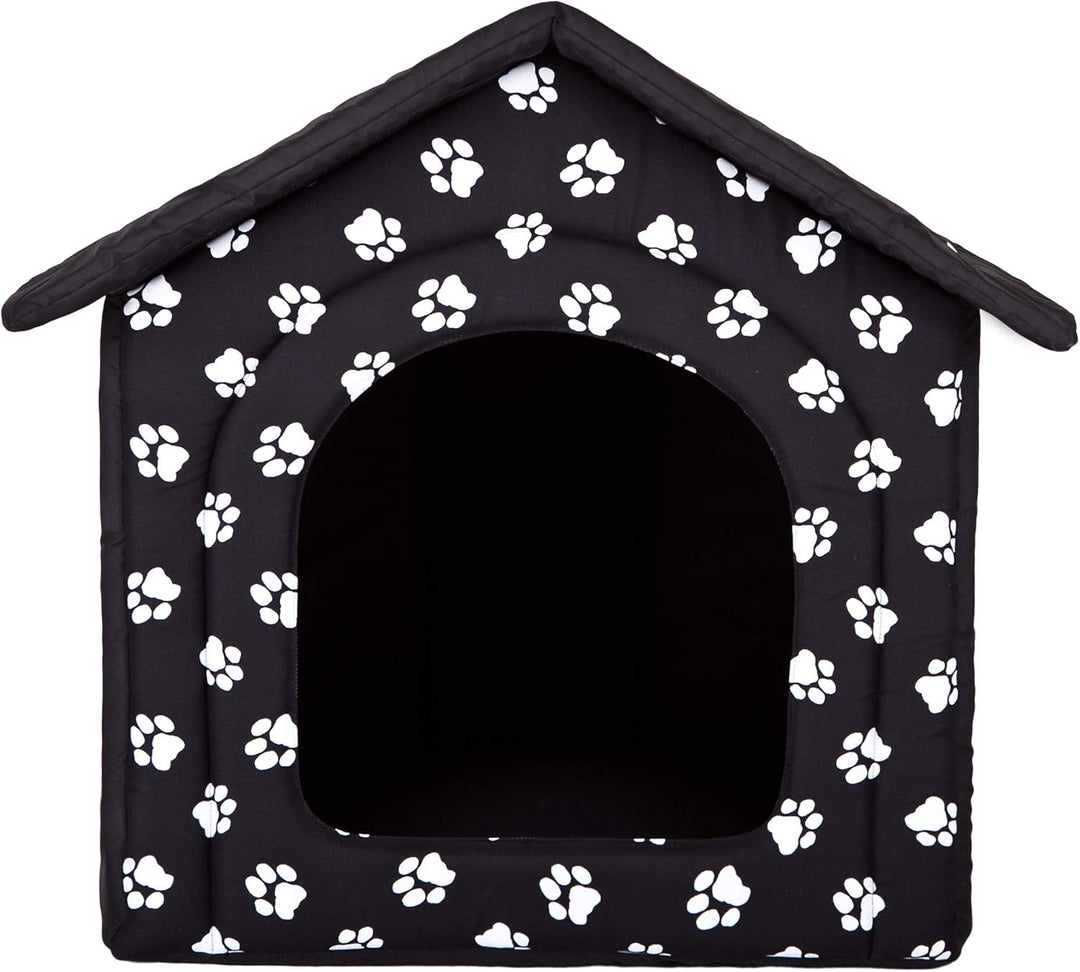 Hundehütte Hundehöhle Hundebett Hundehaus Katzenhöhle Tierbett XXL - 70x60 cm schwarz mit Pfoten XXL
