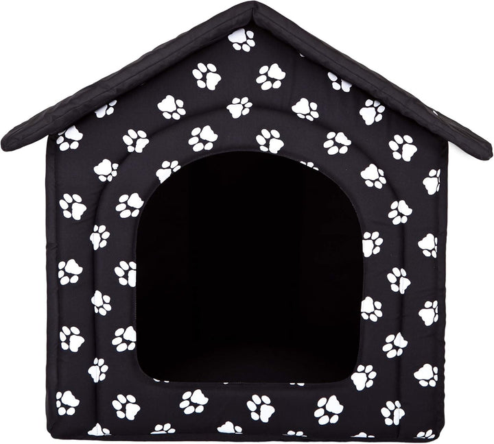 Hundehütte Hundehöhle Hundebett Hundehaus Katzenhöhle kleine S - 38x32 cm schwarz mit Pfoten S - 38x