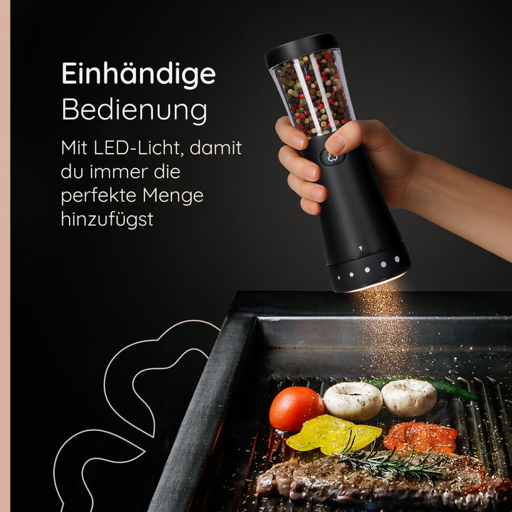 Salz und Pfeffermühle Elektrisch - Gustaro - 130ml - Einstellbarer Mahlgrad - USB-C Aufladbar - LED-