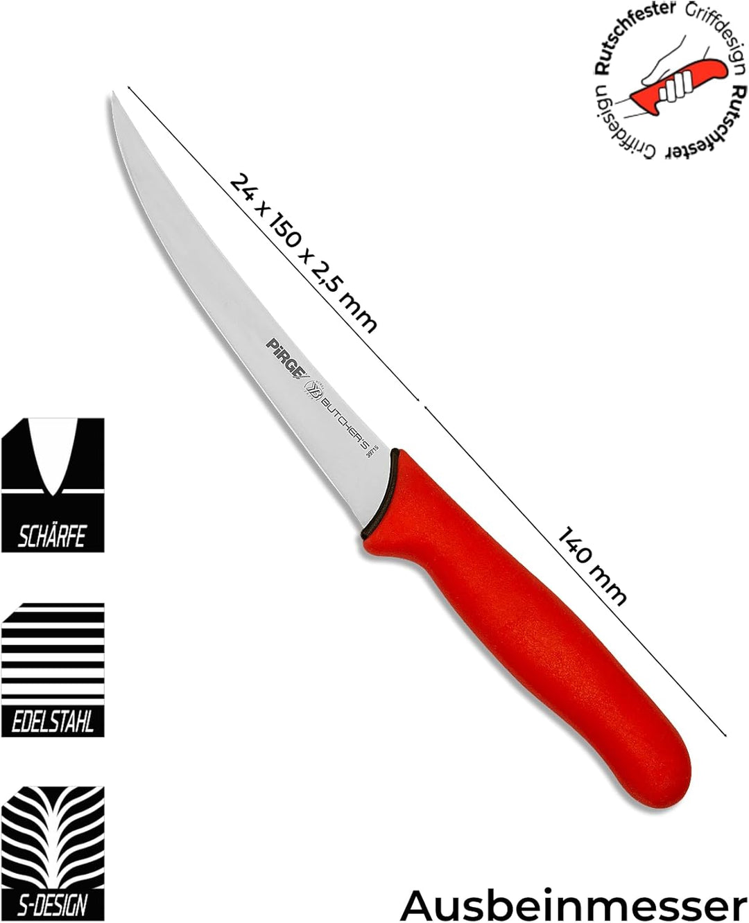 Pirge Metzgermesser Set 6 TLG Schlachtermesser Rutschfester Griff - Fleischermesser - Stechmesser -