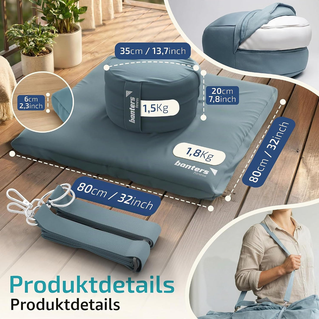 Banters Zabuton Meditationsmatte, 80x80x6 cm, Baumwolle, waschbar, 1,8 kg | Bezug 100% Baumwolle, Ba