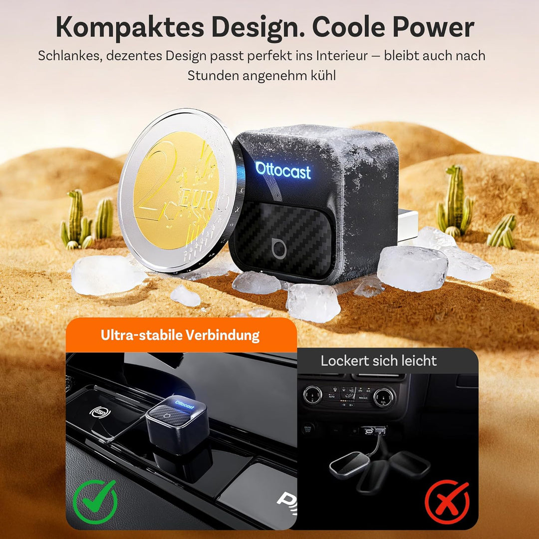 Ottocast Mini Core 2026 Kabelloser CarPlay Adapter & Android Auto Adapter, Plug & Play, Handy-Wechse