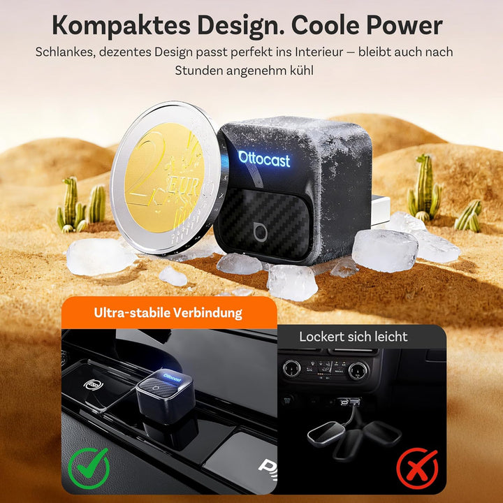 Ottocast Mini Core 2026 Kabelloser CarPlay Adapter & Android Auto Adapter, Plug & Play, Handy-Wechse