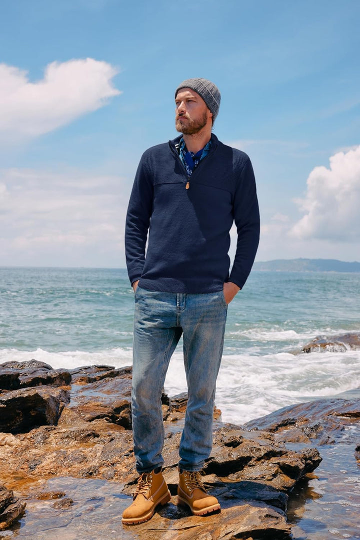 PaulJones Strickpullover Herren Troyer Pullover mit Reissverschluss und Stehkragen Arbeitspullover M