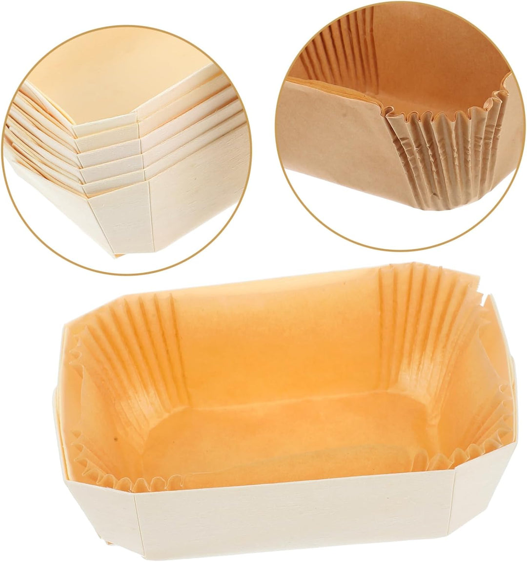 SOLUSTRE 6 Stück Backformen aus Holz, lang, rechteckig, antihaftbeschichtet, mit Papiertablett, Toas