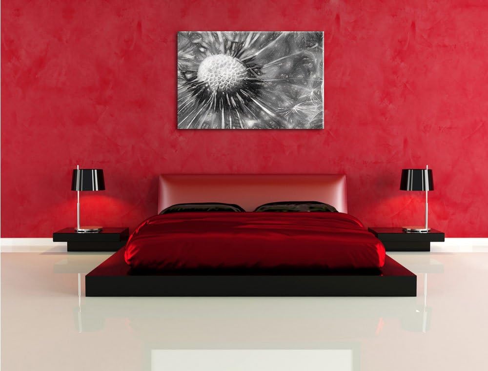 Pusteblume Kohle Effekt, Format: 100x70 auf Leinwand, XXL riesige Bilder fertig gerahmt mit Keilrahm