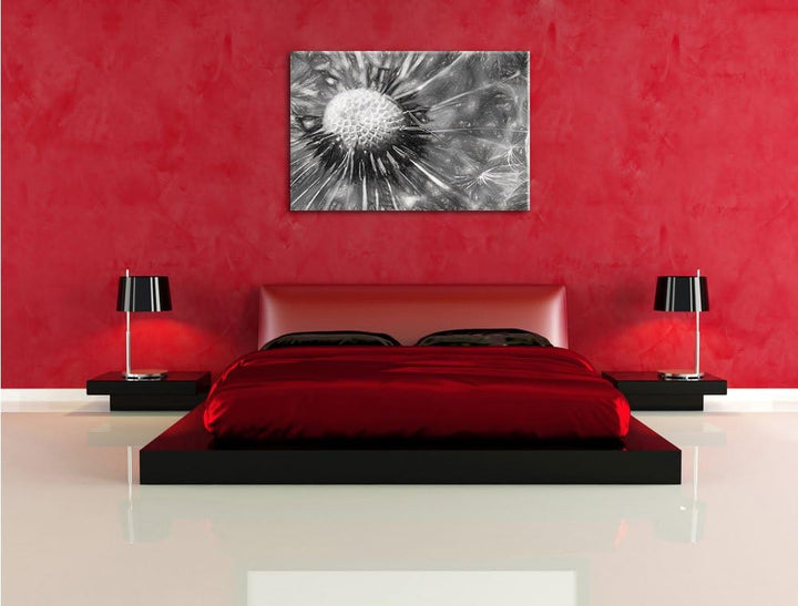 Pusteblume Kohle Effekt, Format: 100x70 auf Leinwand, XXL riesige Bilder fertig gerahmt mit Keilrahm
