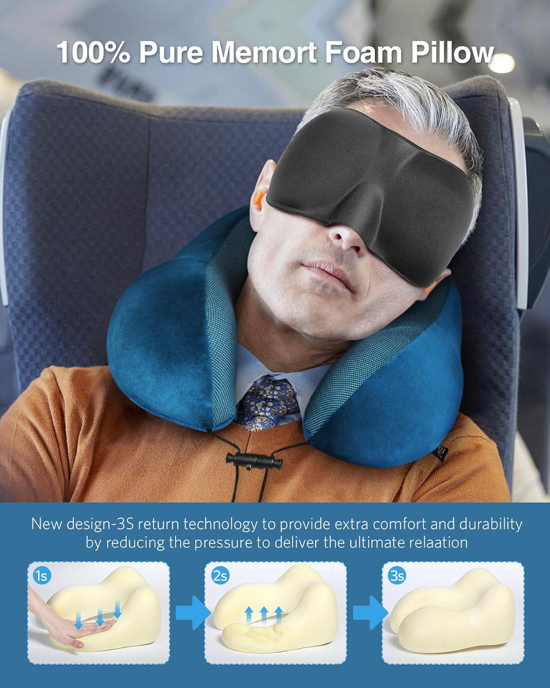 HOMIEE Reise Nackenkissen, Orthopädisches Nackenkissen Schlafen Memory Foam Stoff Ergonomisches Nack