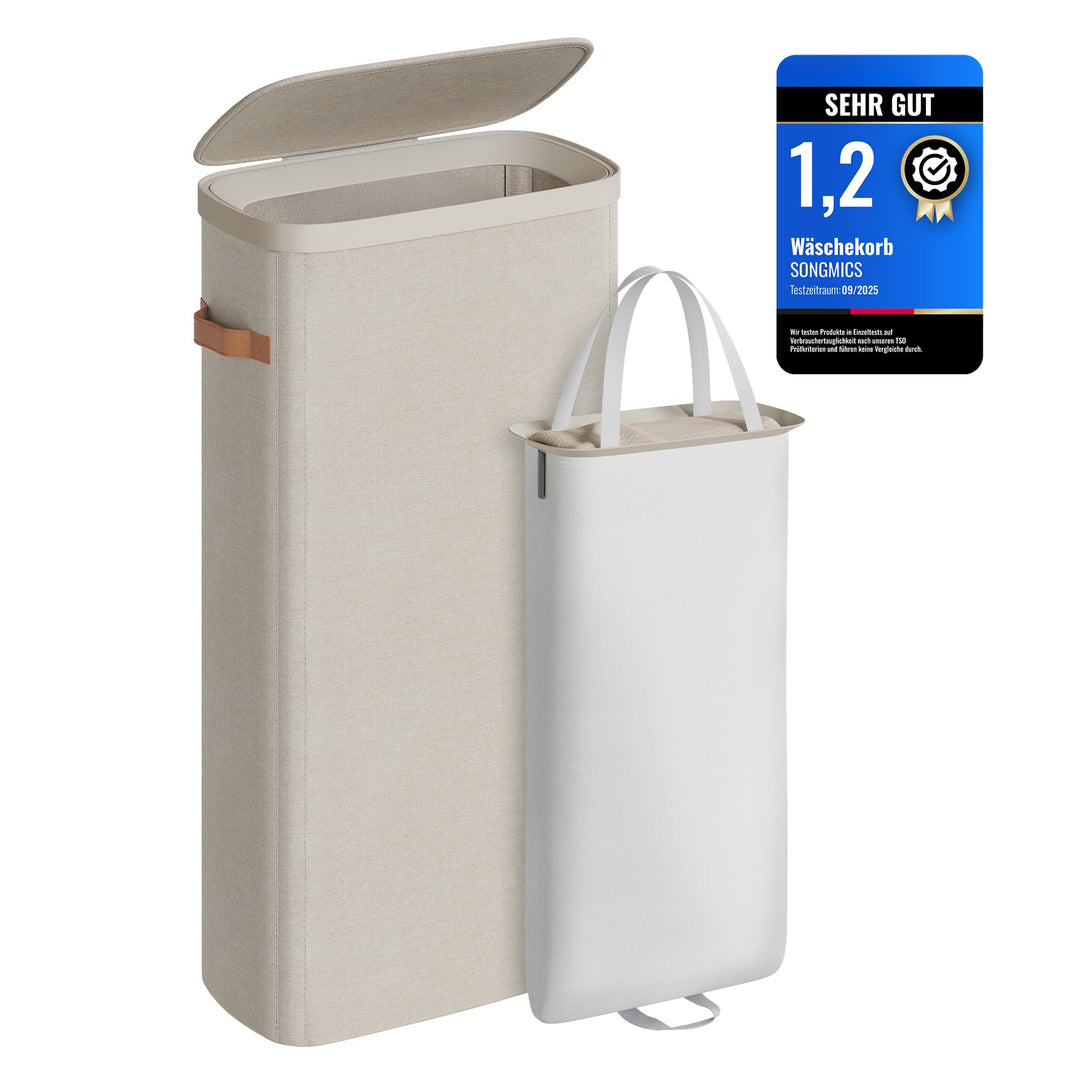 SONGMICS Wäschekorb, 65 L Wäschesammler, Wäschetonne, leichter Aufbau, mit Deckel und Griffen, herau