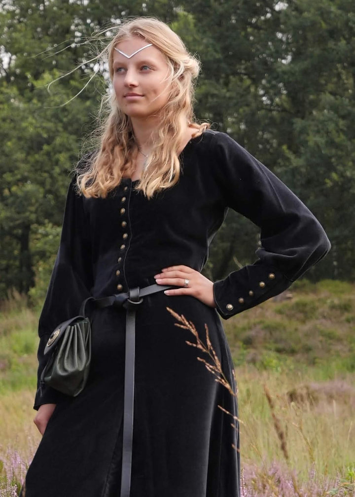Battle-Merchant Mittelalterkleid Cotehardie Isabell aus Samt lang, Damen, Baumwolle, bodenlang, Vint