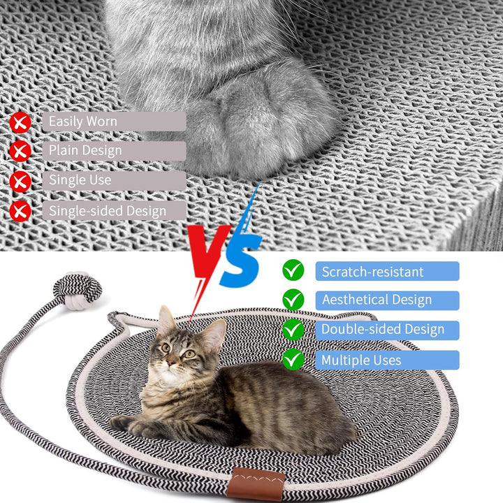 Kratzmatte Katze, 2 Stücke Kratzpappe Katze Grau Runder Kratzbrett mit Baumwollkugel Katzen Spielzeu