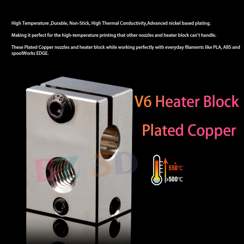 BZ 3D V6 Plated Copper Hotend 12V 40W Kit,V6 Beschichtete Kupfer Heizblock,Düse 0.4mm,Titaniumlegier