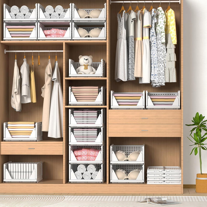 4 Set Faltbaren Kleiderschrank Organizer, Schubladenbox Stapelbaren Aufbewahrungsboxen Plastik Organ