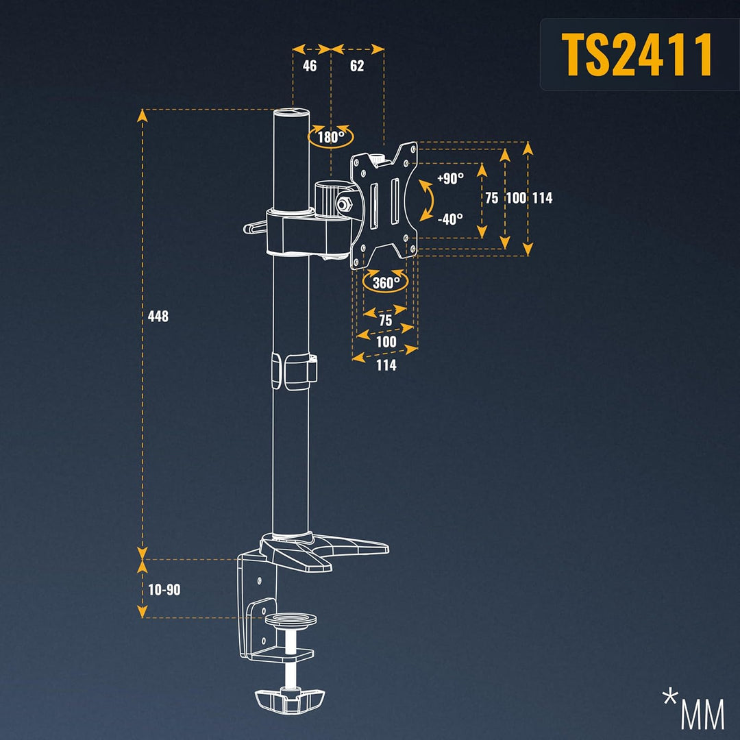 RICOO Monitor Halterung Tisch, VESA Tischhalterung für 13-30 Zoll, Monitorhalterung 1 Monitor Arm TS