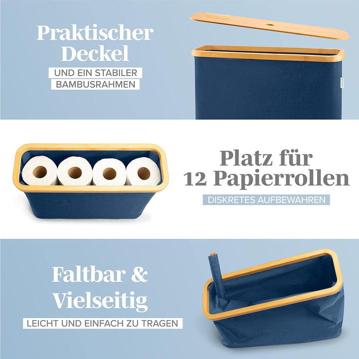 Lonbet Blue Toilet Paper Storage Stand 12 Rolls with Lid Blau 12 Rolls, Blau 12 Rolls