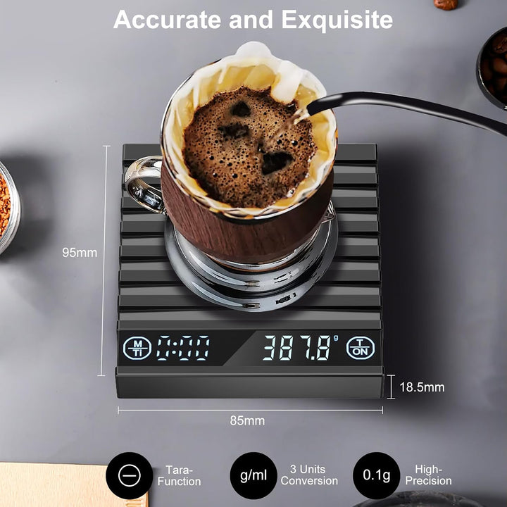 Mini Kaffeewaage mit Timer, Hochpräzise 2kg/0.1g Digitale Küchenwaage für Espresso &amp; Kaffeezubereitu