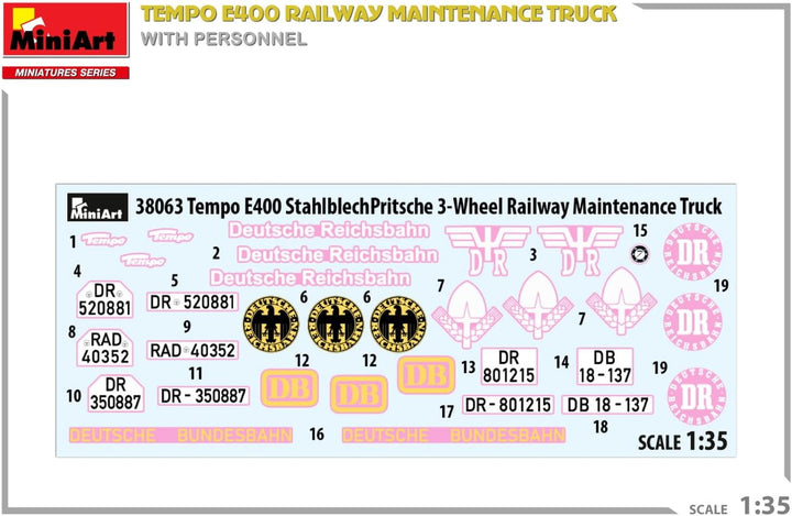 Mini Art 38063 1:35 Tempo E400 Bahndiesnstwagen (4)-originalgetreue Nachbildung, Modellbau, Plastik