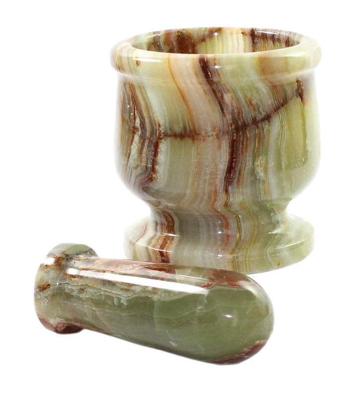 Budawi® Mörser aus Onyx-Marmor mit Stössel | massiver Gewürzmörser | Naturstein Küchenhelfer | polie