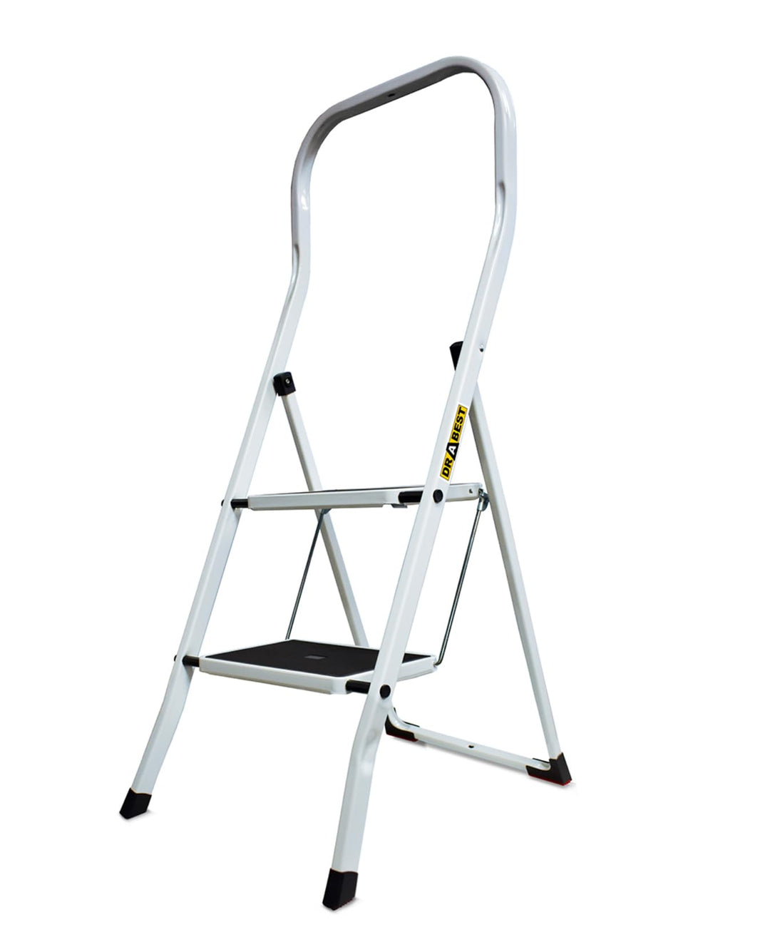 DRABEST Leiter PRO Serie Klappbare Stufenleiter Tritthocker 2 Stufen Stahlleiter Zusammenklappbar Be