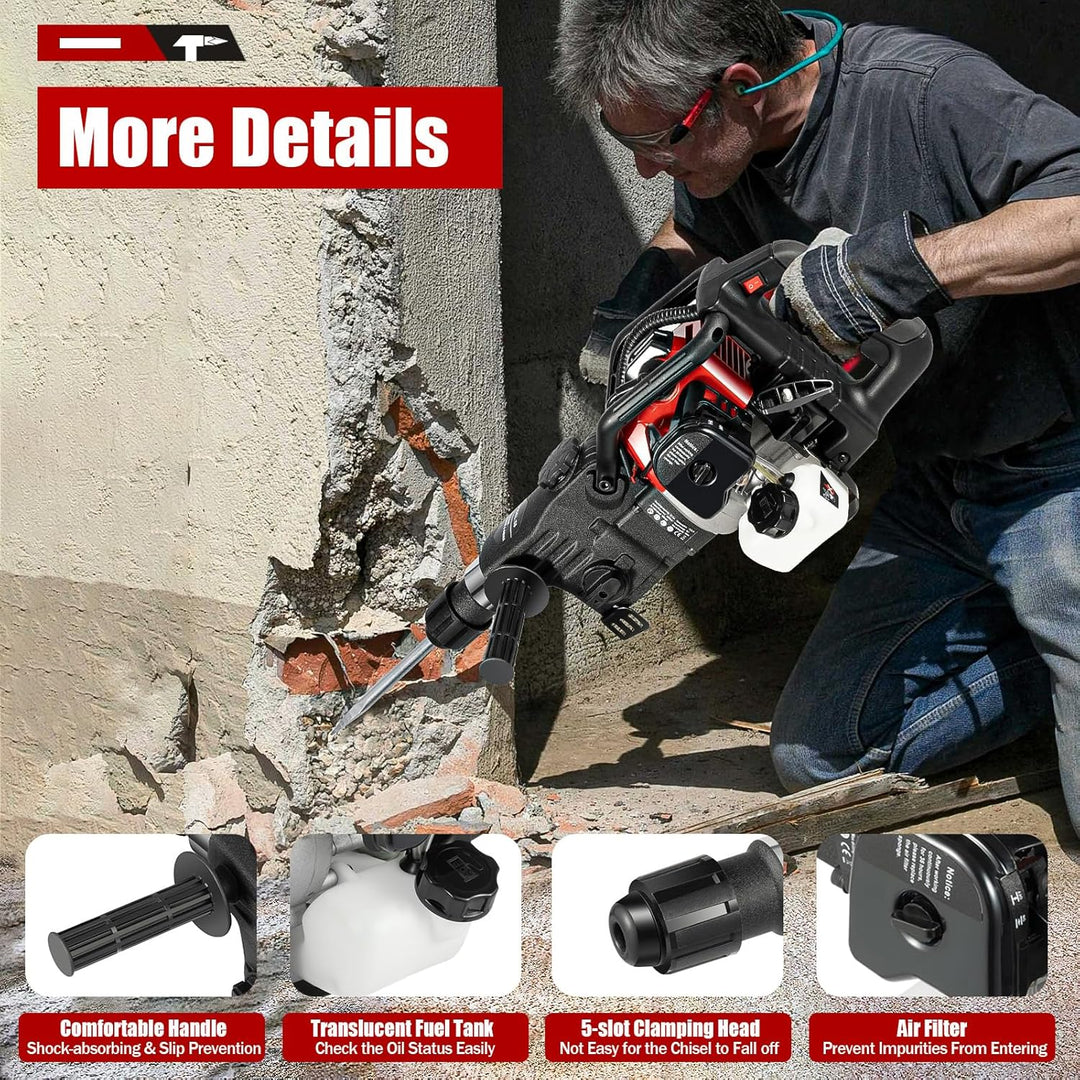 1200W Abbruchhammer Benzin,Stemmhammer Meisselhammer,Stemmhammer Meisselhammer,2-Takt Motor,32.6 cc,