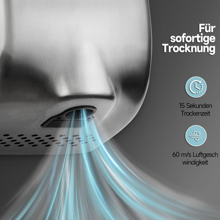 anydry 2803Y Mini-Händetrockner, Hochgeschwindigkeits-Luftstrom 1350W, Edelstahl-Gestrahlte Oberfläc
