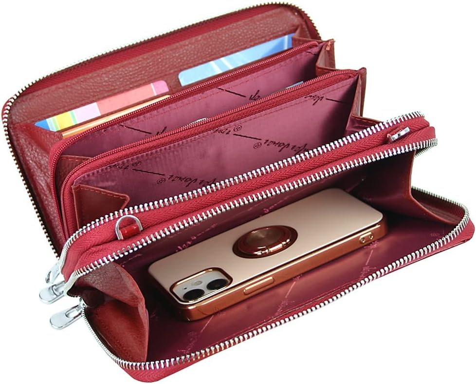 Jennifer Jones - Echt Leder Handtasche mit Handyfach - 2in1 Handytasche & Geldbörse mit RFID-Schutz,