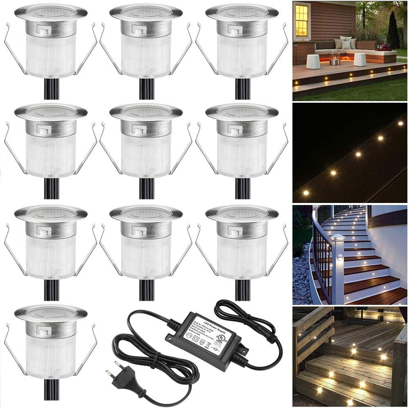 INDARUN 10er Set LED Bodeneinbauleuchten Aussen Warmweiss Ø30mm Terrasse Einbaustrahler IP67 Wasserd