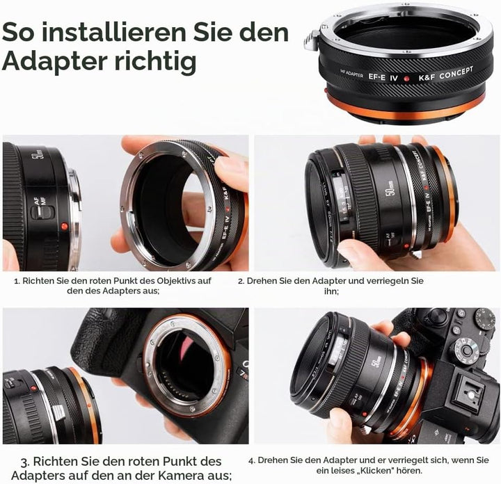 K&amp;F Concept Lens Mount Adapter EOS-NEX IV IV Manueller Fokus Kompatibel mit Canon (EF/EF-S) Objektiv