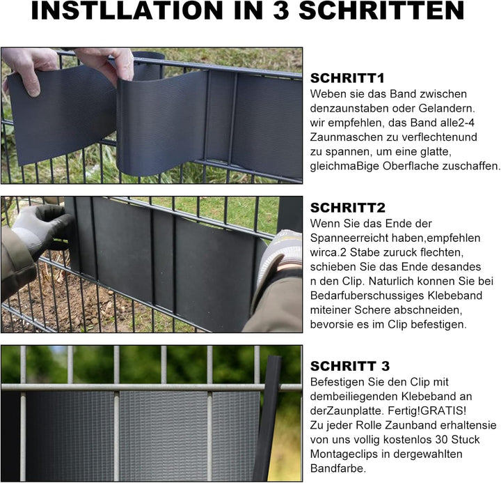 Daromigo PVC Sichtschutzstreifen 70m x 19cm Zaunblende Folie, inkl. 60 Befestigungsclips, Windschutz