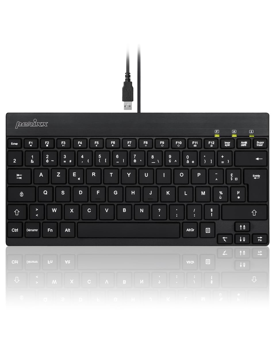 perixx PERIBOARD-326, Mini-Tastatur, kabelgebunden, Hintergrundbeleuchtung, leise, für Windows, AZER