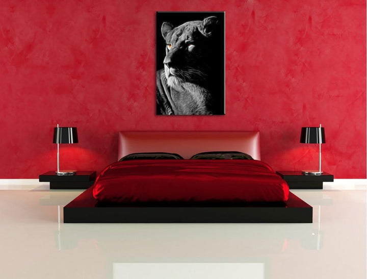 Dark prächtige Löwin schwarz/weiss Deluxe Format: 100x70 cm auf Leinwand, XXL riesige Bilder fertig