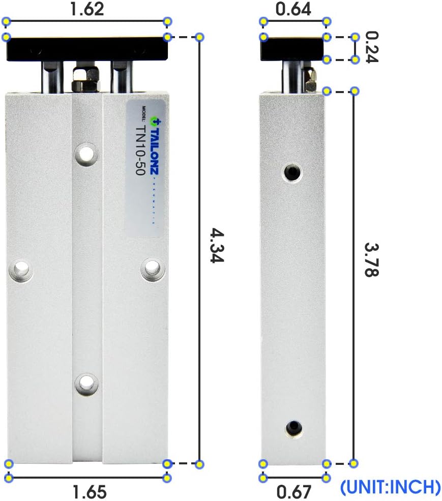 TAILONZ PNEUMATIC 10mm Bohrung 50mm Hub Doppelstange Doppeltwirkend Aluminium Druckluftzylinder TN10