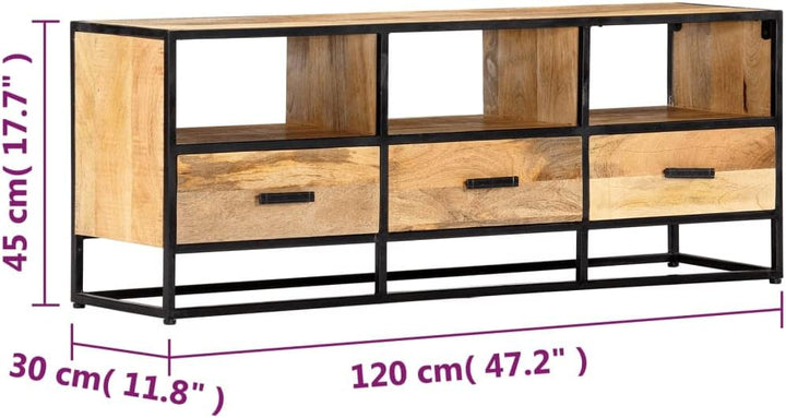 vidaXL Mangoholz Massiv TV Schrank mit 3 Schubladen 3 Regalen Fernsehtisch Lowboard Sideboard Fernse