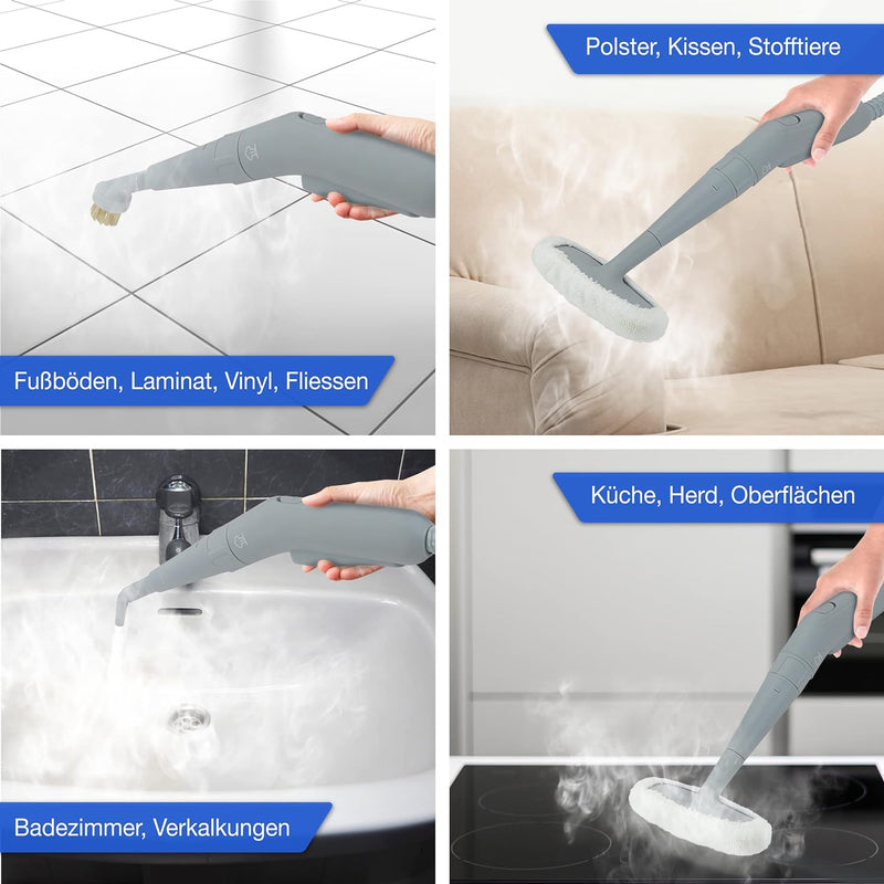 LEBENLANG Dampfreiniger Handgerät Steam Cleaner - 1000W & 300ml mit 9 Zubehör | Polsterreiniger Gerä