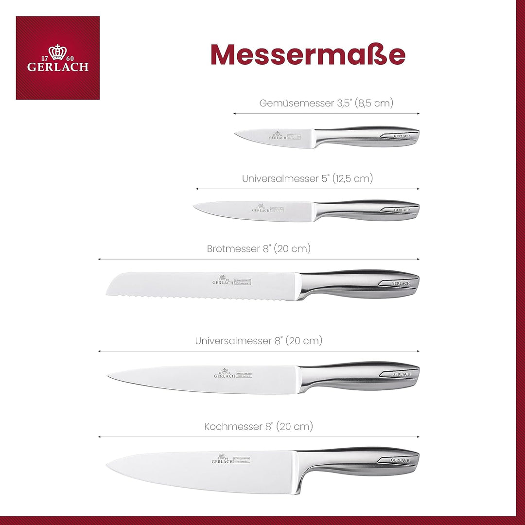 Gerlach Modern Messerblock Messerset Küchenmesserset 5 Messer Edelstahl Küchenmesser im Block Schwar