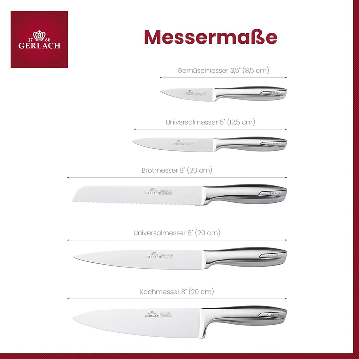 Gerlach Modern Messerblock Messerset Küchenmesserset 5 Messer Edelstahl Küchenmesser im Block Schwar
