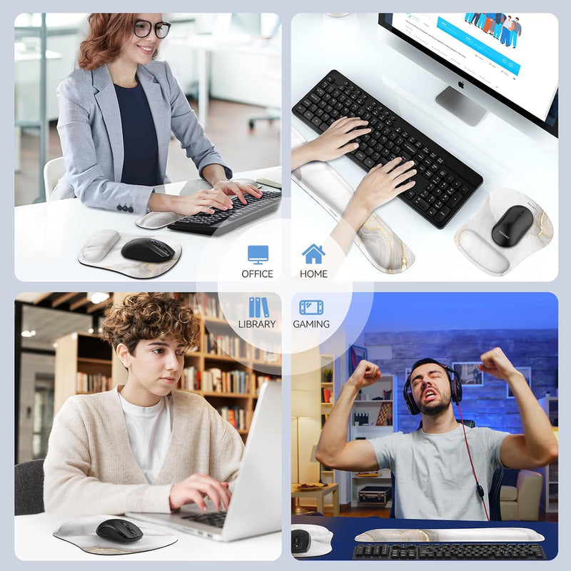 TECKNET Mauspad mit Handauflage, Gelkissen Mousepad und Ergonomische Memory Foam Tastatur Handgelenk