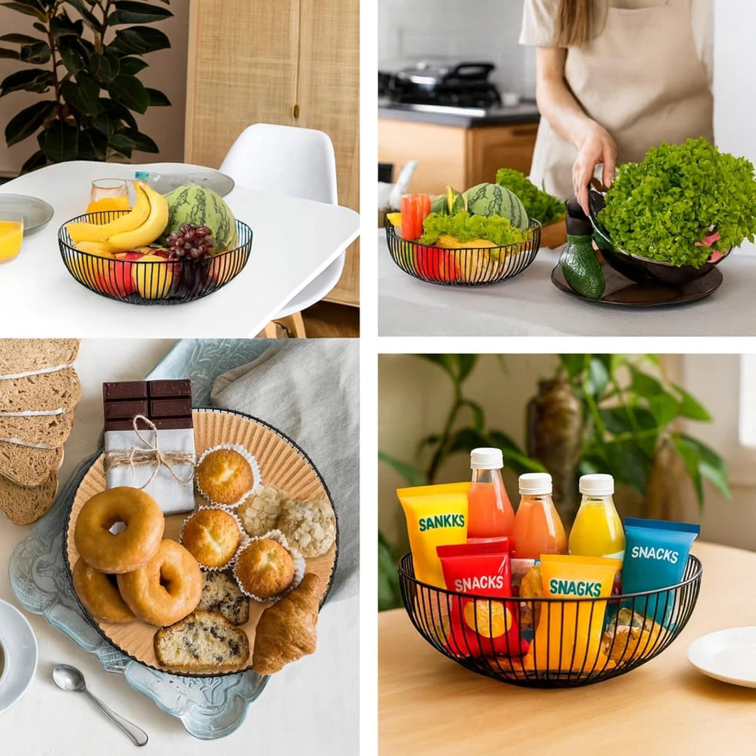 2er Set Obstkorb 28 cm - Obstkorb aus Metall in Schwarz Drahtdesign - Runder Korb für Küche, Brot un