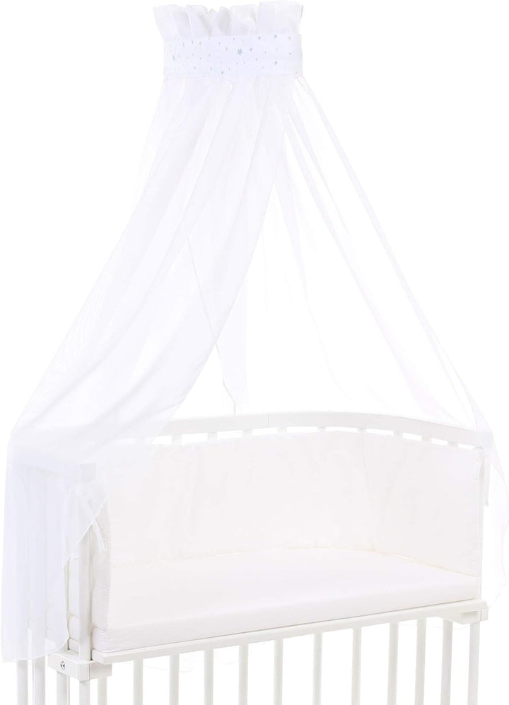 babybay Himmel Piqué mit Band passend für alle Modelle bis 96 cm Länge, weiss Sternemix Sand/azurbla