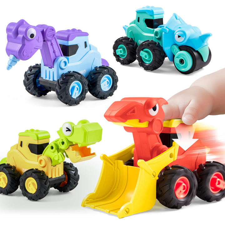 JOYIN 4 Stück Bagger Auto Spielzeug für 1 2 3 4 5 Jahren Kinder, Aufziehauto, Sandkasten Sandspielze