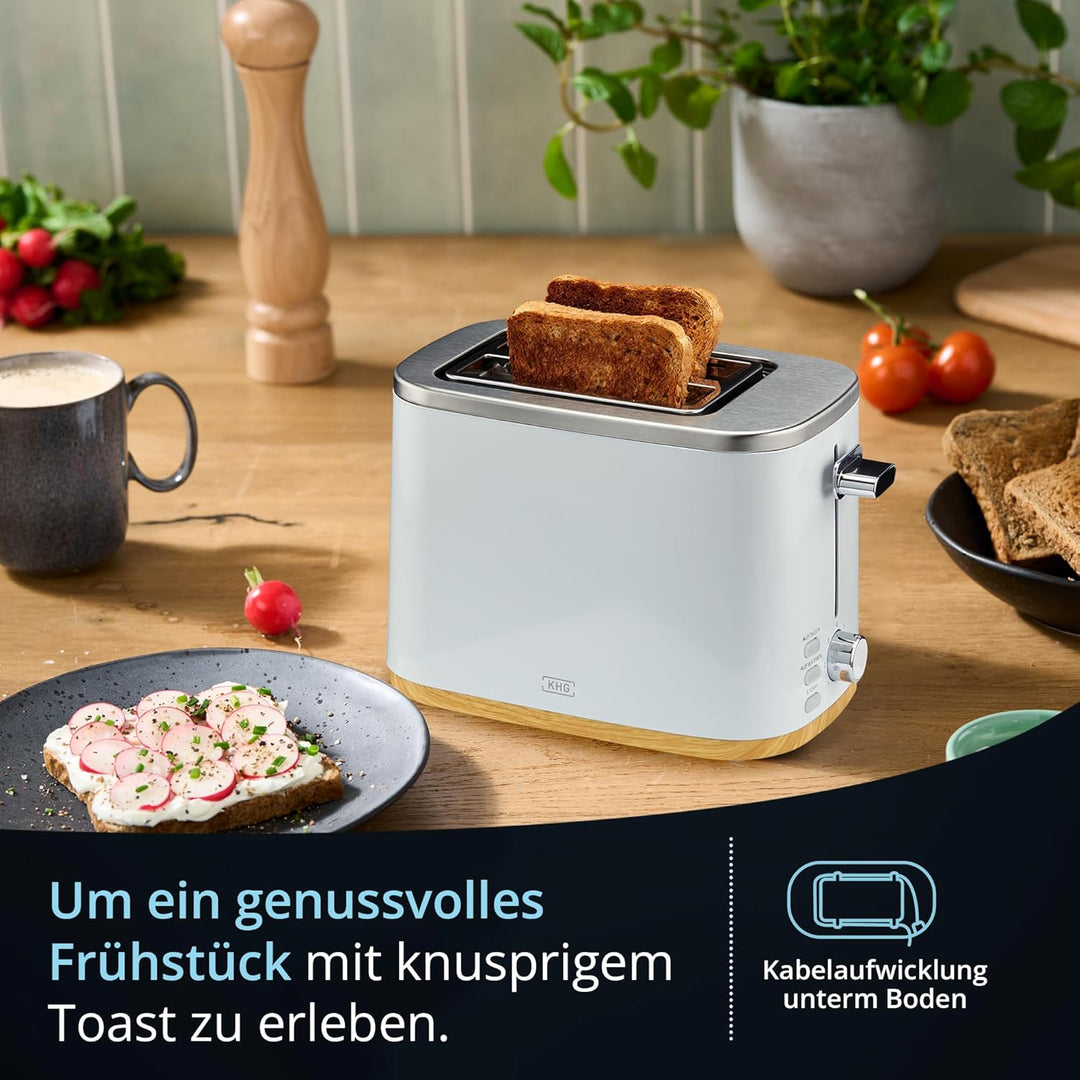 KHG Toaster TO-810 WWD | 2 Scheiben Toaster mit Brötchenaufsatz | 7 Bräunungsstufen mit Bräunungskon