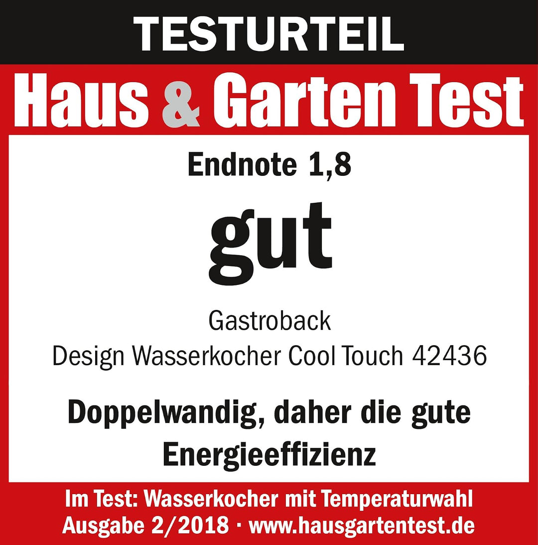 Gastroback 42436 Design Wasserkocher Cool Touch, doppelwandiger Edelstahl-Behälter 1,5 Liter, 2.200